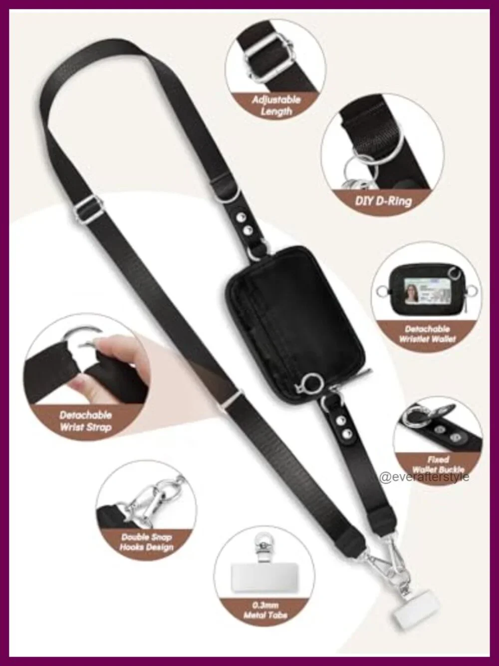 Crossbody Phone Lanyard Strap with Detachable RFID Wallet, Adjustable Neoprene